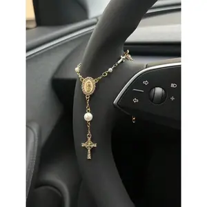 1pc Retro Steering Wheel Rosary Jewelry for Hanging & Wearing, Ladies' Bracelet, Rosary Car Pendant Accessory, Car Hanging Decoration, Unique Fashion Car Pendant Decoration