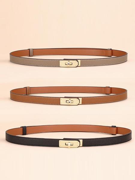 Adjustable Thin Belts For Womens Skinny Belts For Dresses Womens Solid Color Alloy Turn Lock Belts For Jeans