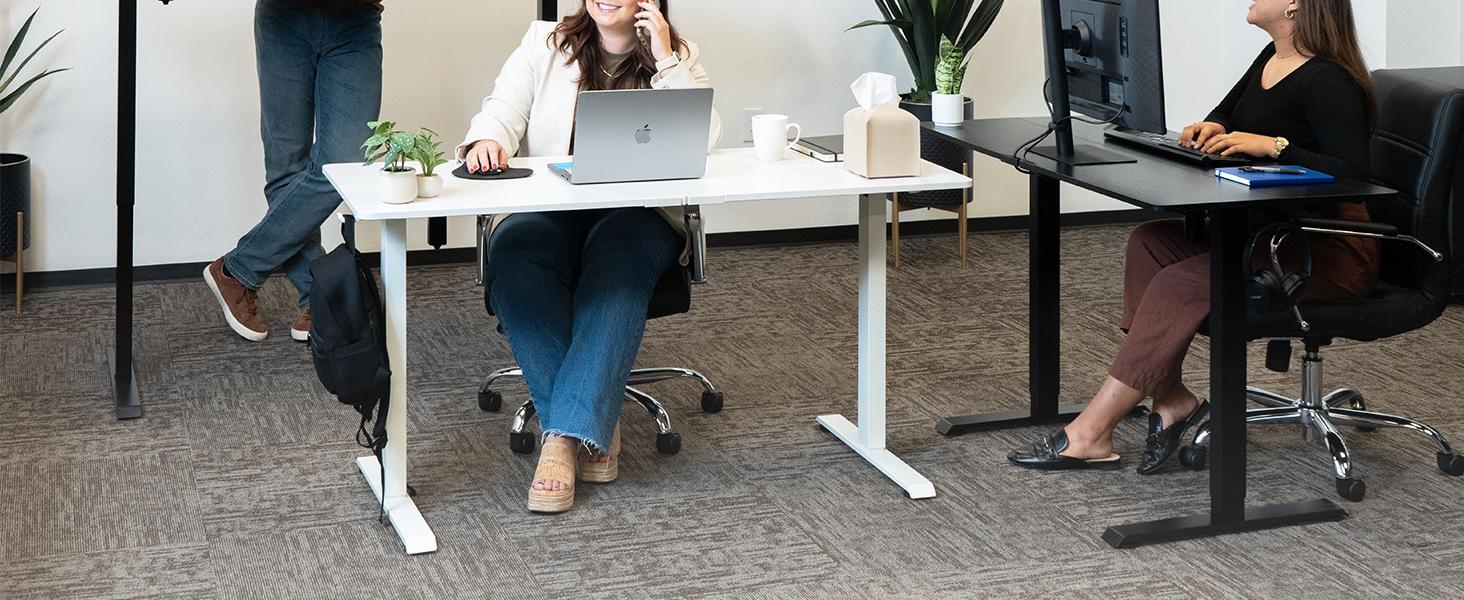 Height Adjustable Sit Stand Up, Wood Desktop, Work Home Office Computer PC Table, Tall Standup Workstation, Gaming Writing Study Bedroom Rising Desks