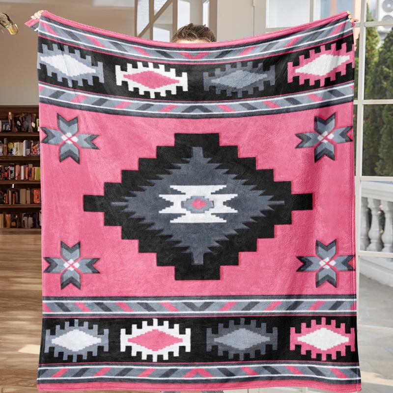 Southwestern Navajo Star & Geometric Blanket Collection – Vibrant Pink Turquoise Purple Classic Vintage Tribal Design Ultra Soft Cozy Plush Fleece Blankets Perfect For Western Boho Cabin Rustic Home Decor