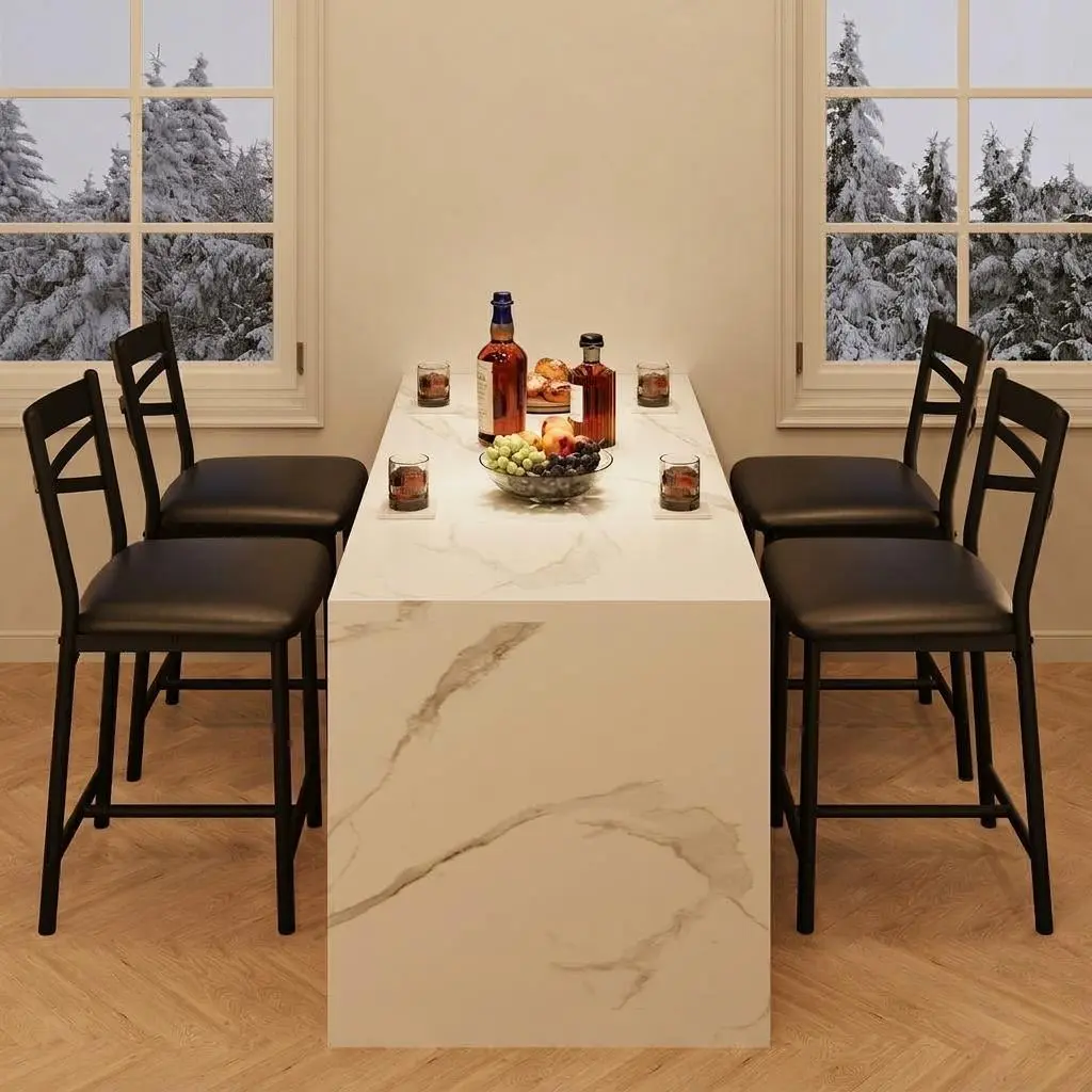 🪑 Modern Counter Height Bar Stools – Upholstered Large Seat, Metal Frame, Back & Footrest, 300 lbs Capacity for Kitchen Island & Breakfast Bar! ✨
