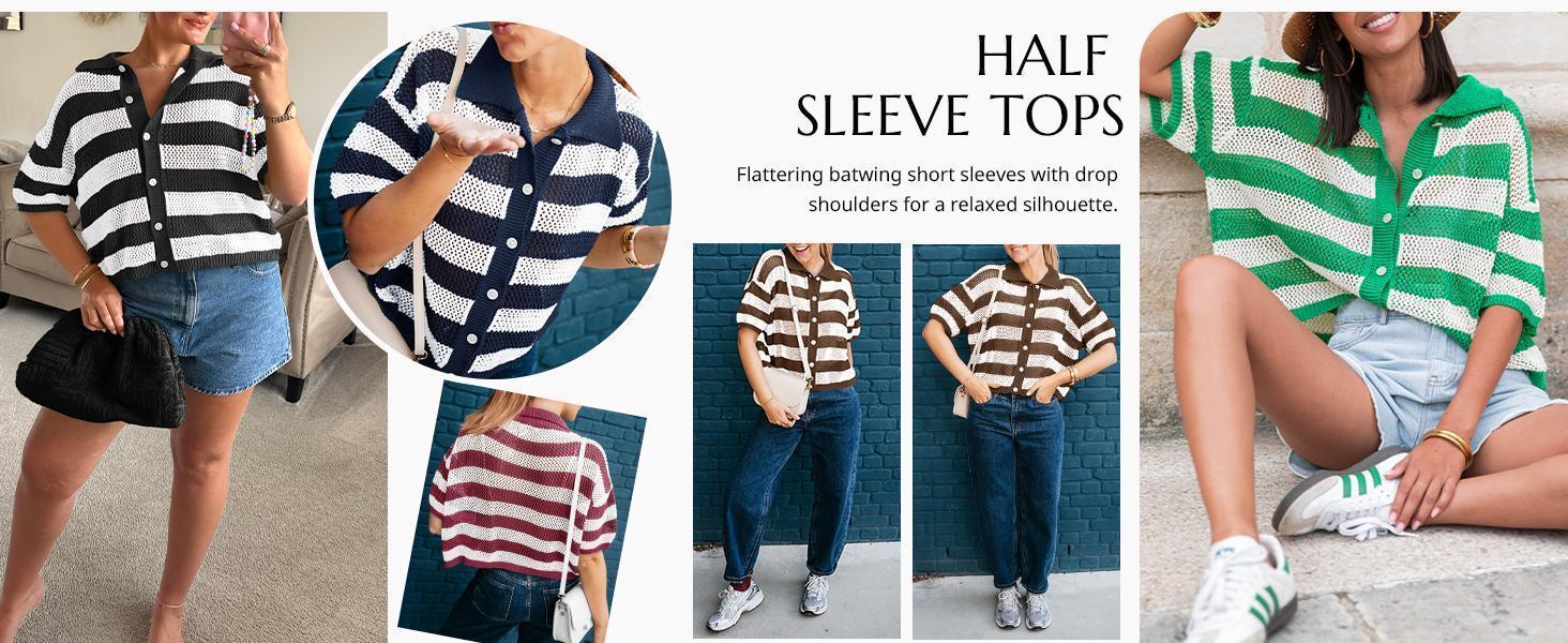 Imily Bela Womens Crochet Sweater Tops Batwing Short Sleeve Oversized Boat Neck Boho Knit Summer Beach Cover Ups SpringStatements