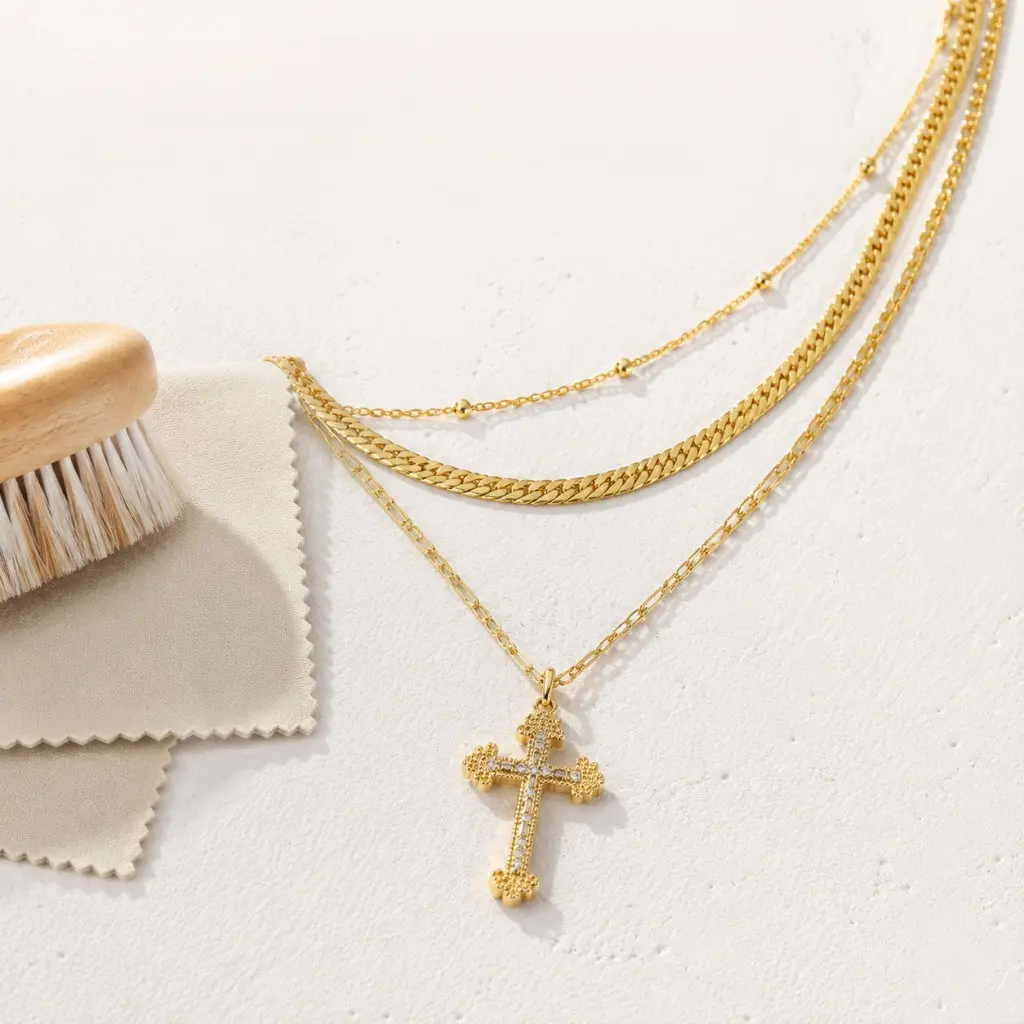 Layered Cross Necklaces for Women, 14K Gold Plated 3 Pcs Stackable Dainty Vintage Rhinestone Cross Pendant Necklace Set, Trendy Cuban Link Beaded Chain Layering Jewelry, Accessories for Daily Dating Party Gift fashion costume jewelry gift