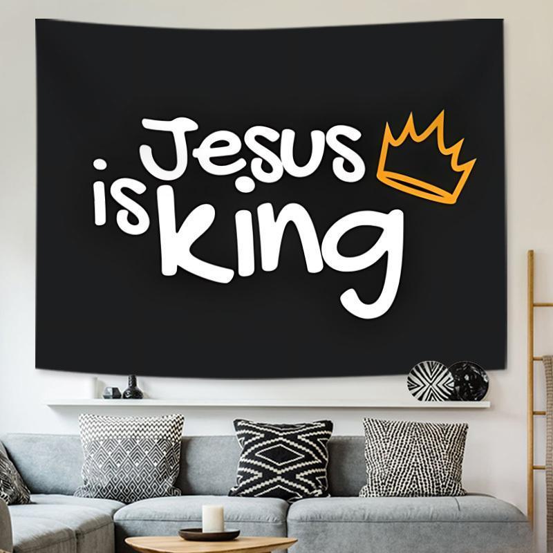 Decorative Scripture Tapestry - 40x30 in Christian Verse Wall Decor, Jesus Is King Message Crown Motif Wall Hanging, Indoor Home Supplies for Bedroom