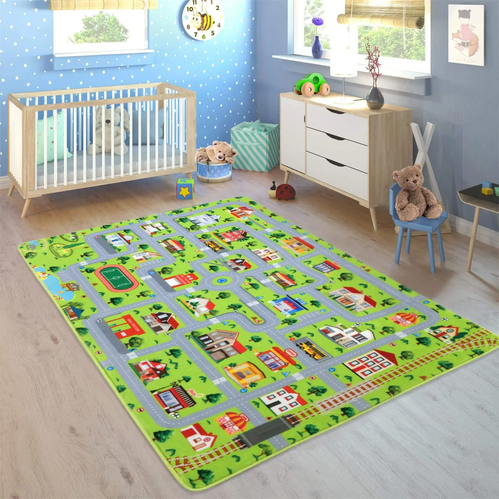 Garvee Velvet Fabric Non-Slip Educational Playmat - Road Theme, Soft Floor, Toddler Safe, Thick Rug for Toddler Bedrooms, Playrooms, Available in Multiple Sizes & Shapes