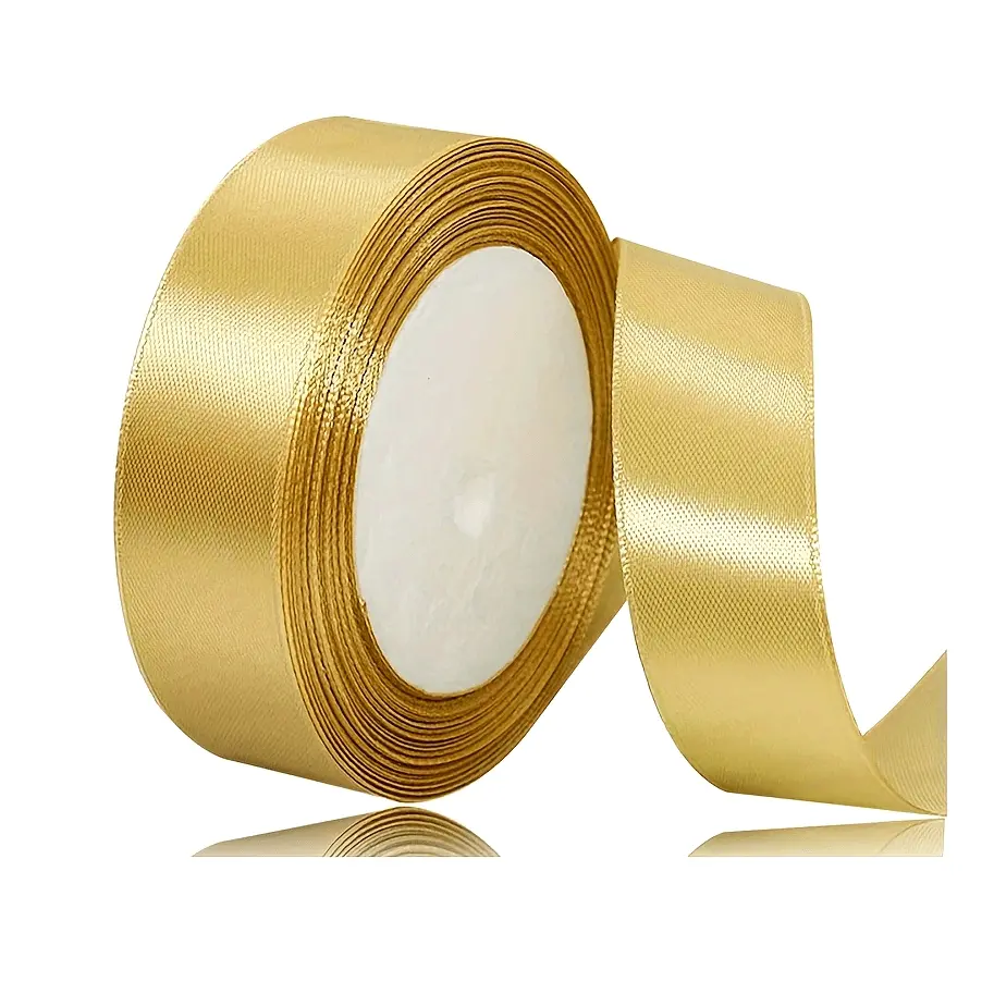 Luxurious 20mm Wide Golden Satin Ribbon, - Vibrant Solid Color Fabric for Crafting, Gift Wrapping, Balloons, DIY Sewing Projects, Hair Bows & Cake Decoration, Best for Christmas