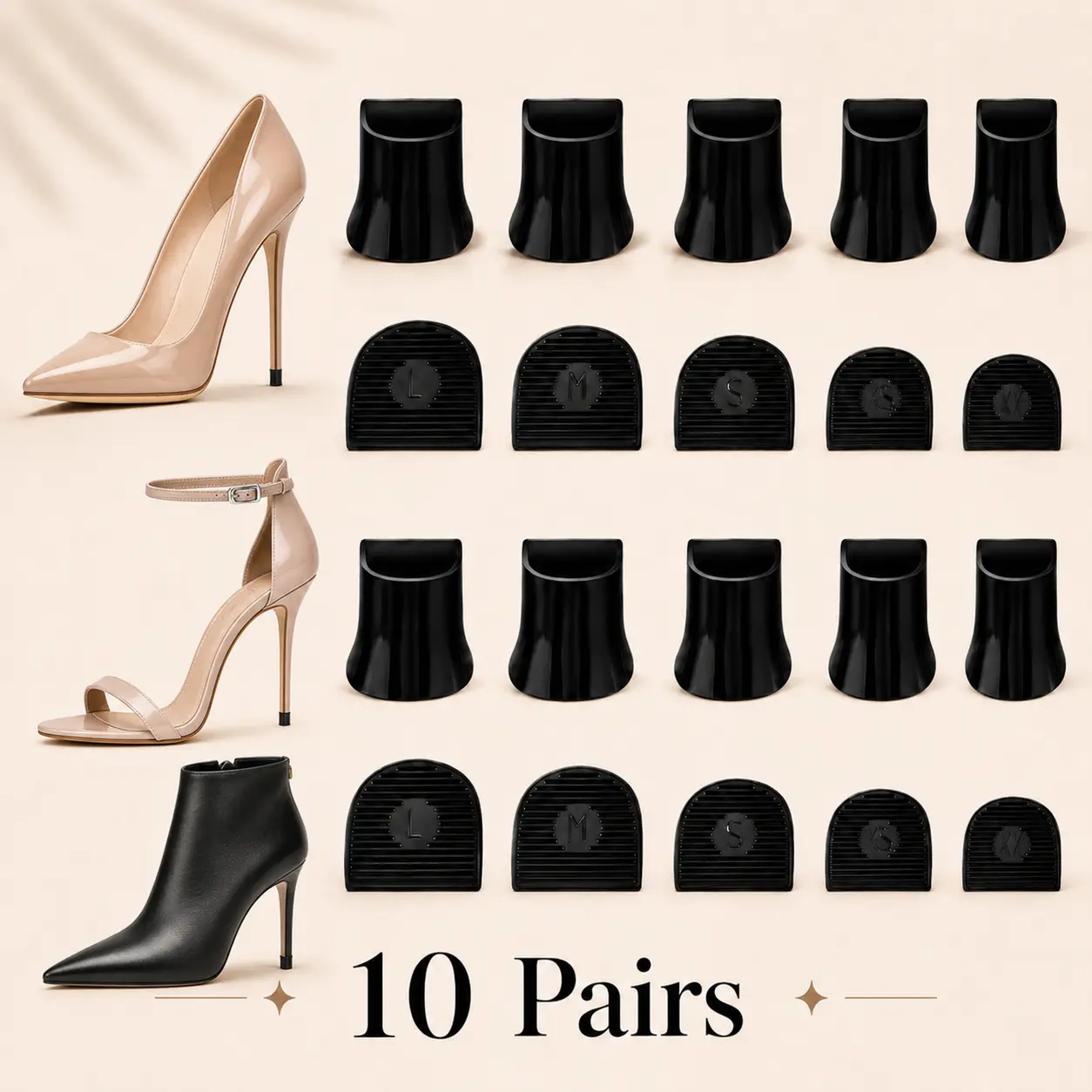 Ladies' U-Shape High Heel Guard Caps (10 Pairs) - Noise-Cancelling, Anti-Scratch Stiletto Heel Stoppers, Portable Tip Protectors for Weddings, Outdoor Use, Office