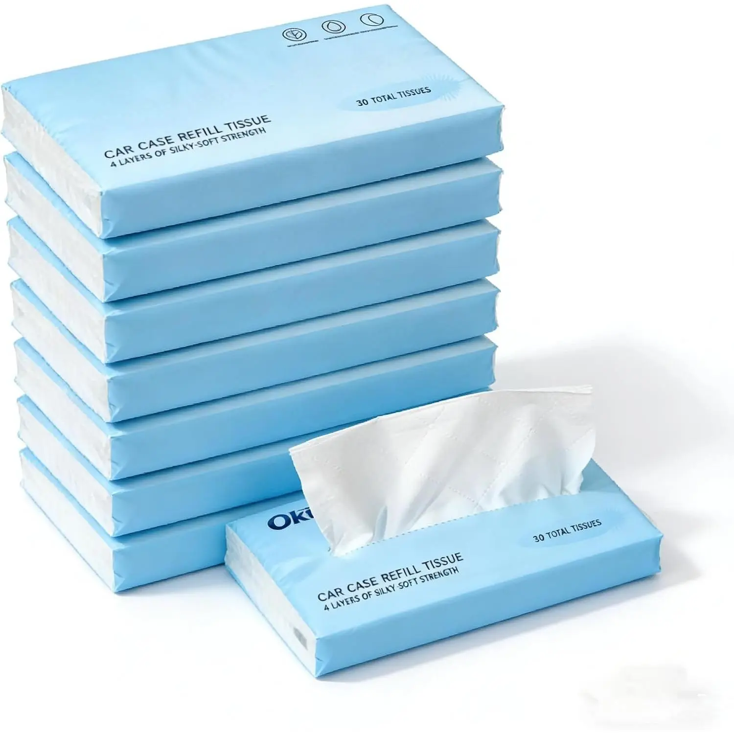 Tissues, 8 Packs x 30 Sheets (240 ), 4-Ply Ultra Soft Facial Tissues, Compact Travel Size, Fits Cup Holder & Visor, ,  & Travel Use (1 Count (Pack of 8))