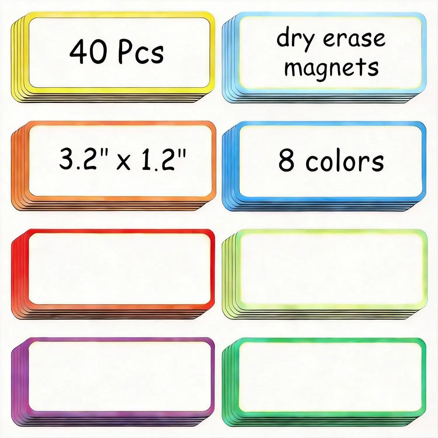 40 count  Dry Erase Labels Name Plate Tags Flexible   Label Stickers for Classroom Office Whiteboard Refrigerator Locker Shelf Craft(8 Bordercolor,3.2 x 1.2 Inch)