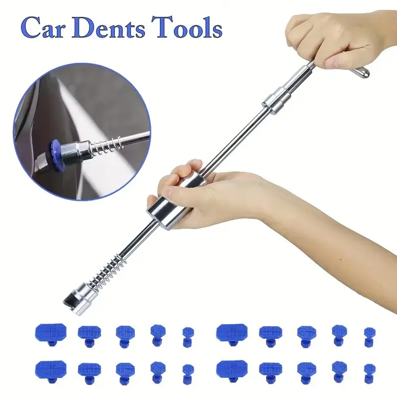 Car Dent Repair Tool Kit, Car Dent Remover, Car Repair Tools, Automotive Repair Tools, Car Dent Repair Tool Set with T-bar Puller & 20 Gaskets, Car Dent Repair Long Puller Kit