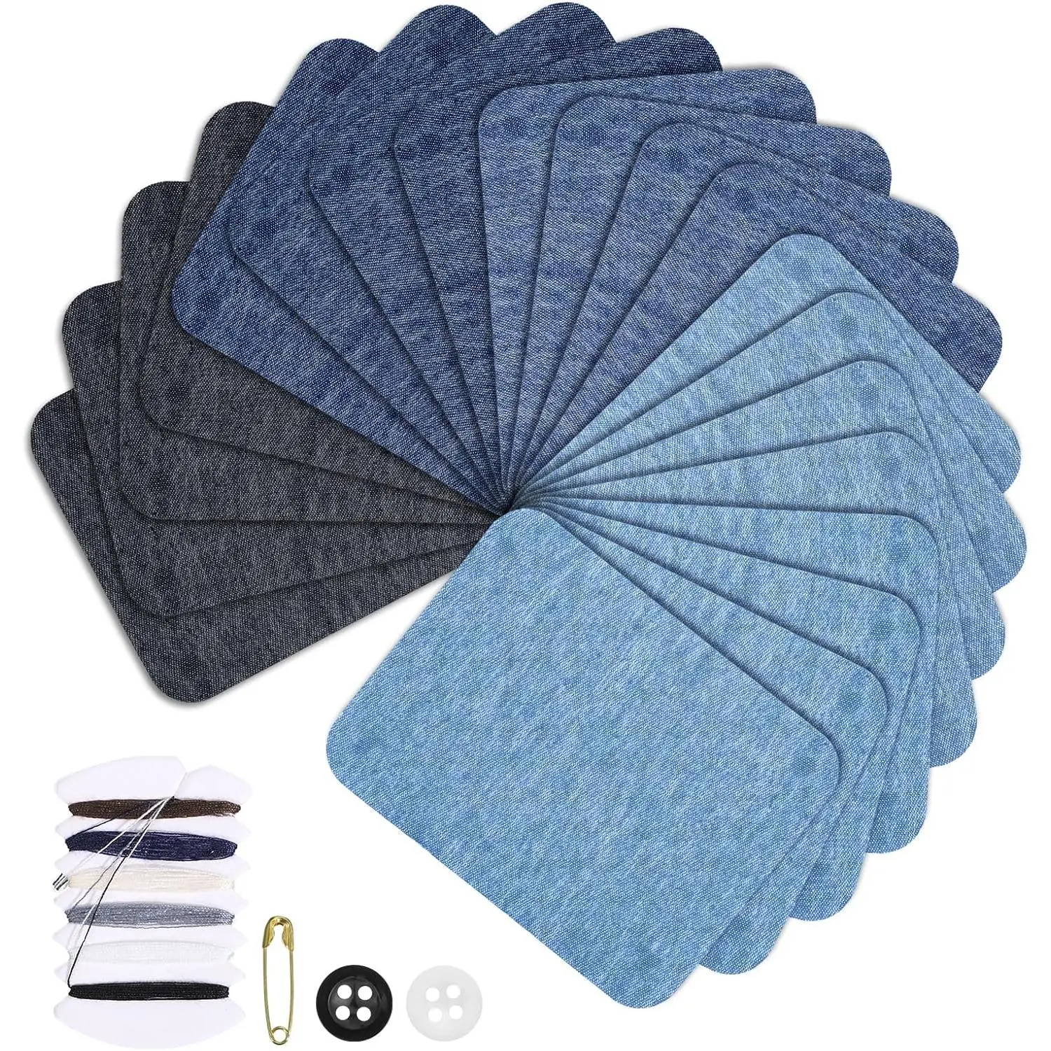 Iron  Jean Patches for Clothes, 20 count Denim Patches for Inside Jeans,  Denim Repair Patch with Sewing Kit for Inside Jeans Fabric Kit, Jeans , Pants, Clothing (5 Color)
