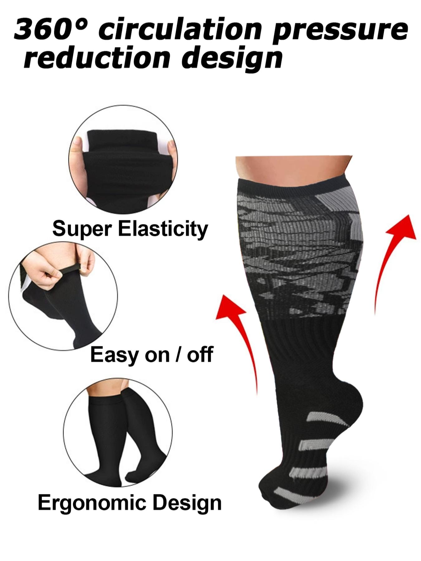 5 Pairs Unisex's Colorful Compression Socks, Polyester Athletic Socks, Sports Socks for Running, Nurses, Pregnant Women, Over The Knee Socks for Blood Circulation