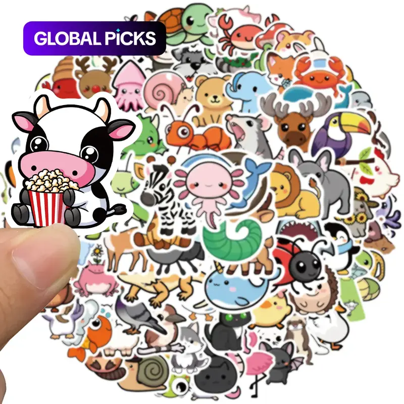 100 PCS Fun Waterproof Vinyl Cute Animal Stickers for Kids, Girls & Boys, Crafts and Classroom Prizes, Stickers for Water Bottle, Cup, Skateboard & Laptop, Sticker Packs #GLOBAL PICKS