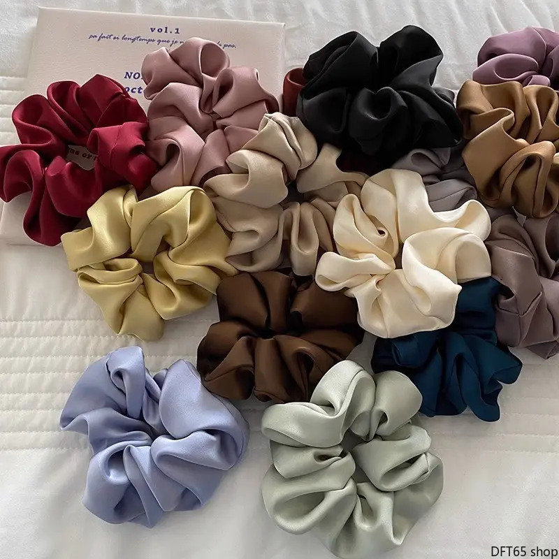 Women's Creamy Matte Soft Satin Fabric Scrunchie - Mild Neutral Colors, Smooth Anti-Frizz Surface, Reinforced Core Elastic Band, Light Portable Silhouette - DIY Bag Accessory for Casual Daily Wear, Business Casual Outfits