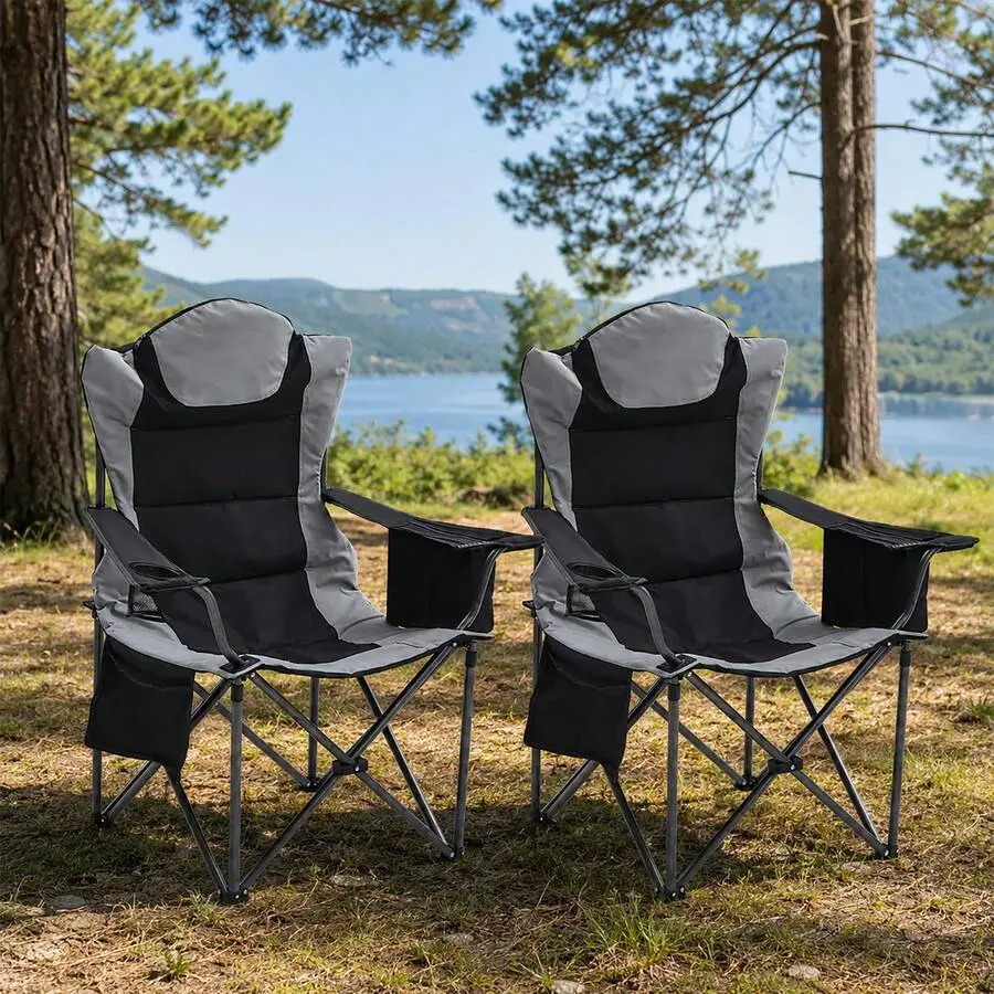 Adult Oversized Folding Outdoor Chair, 500lbs Heavy Duty Camping Lawn Beach Chair Equipped With Cup Holder And Large Cooler Bag(Two-Pack)