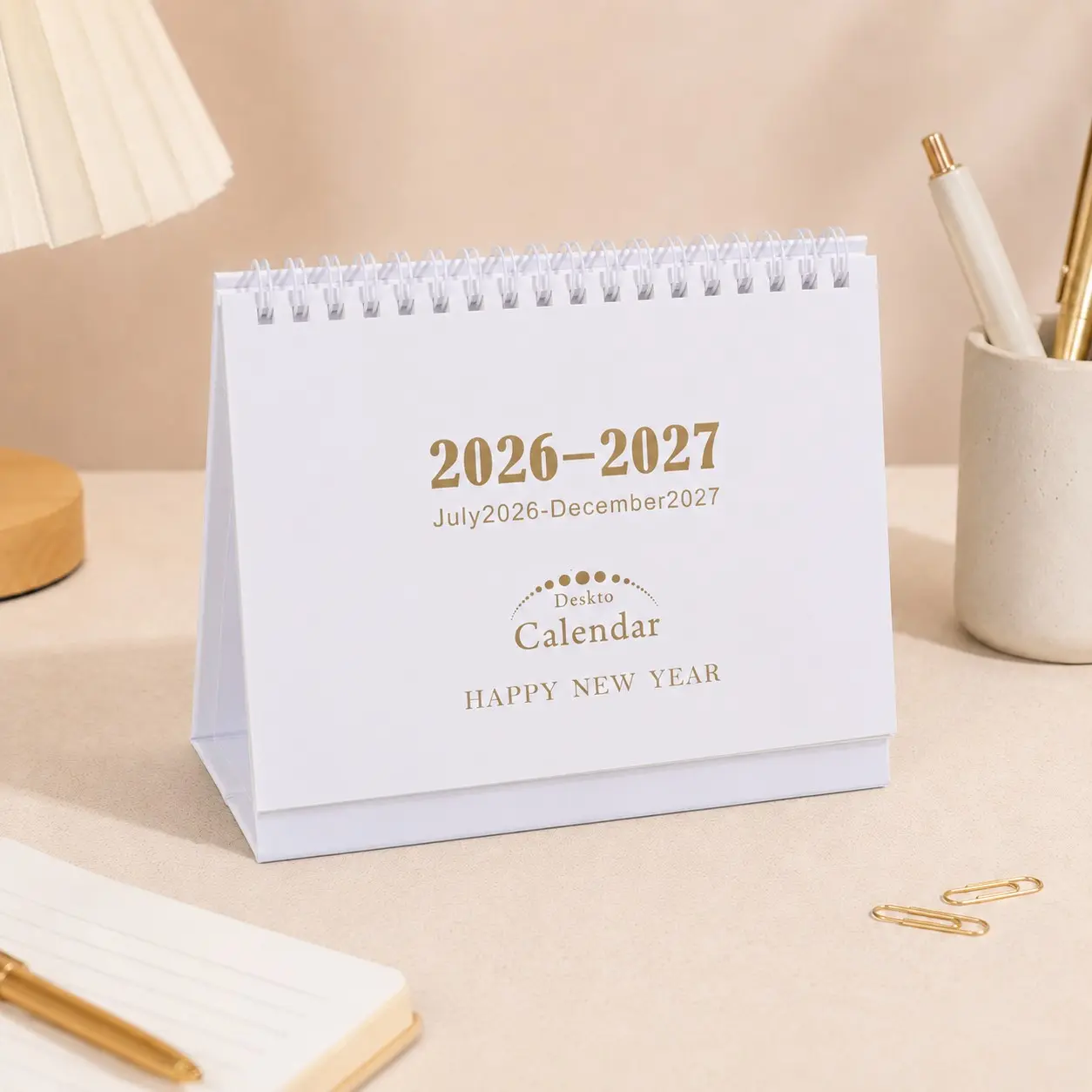 2026-2027 Desktop Calendar, 18-Month Monthly Planner July 2026-December 2027, Spiral Bound Table Calendar with Portable Foldable Stand and Minimalist Color Cover for Office Desk, Home, Classroom, Work Schedule and Itinerary