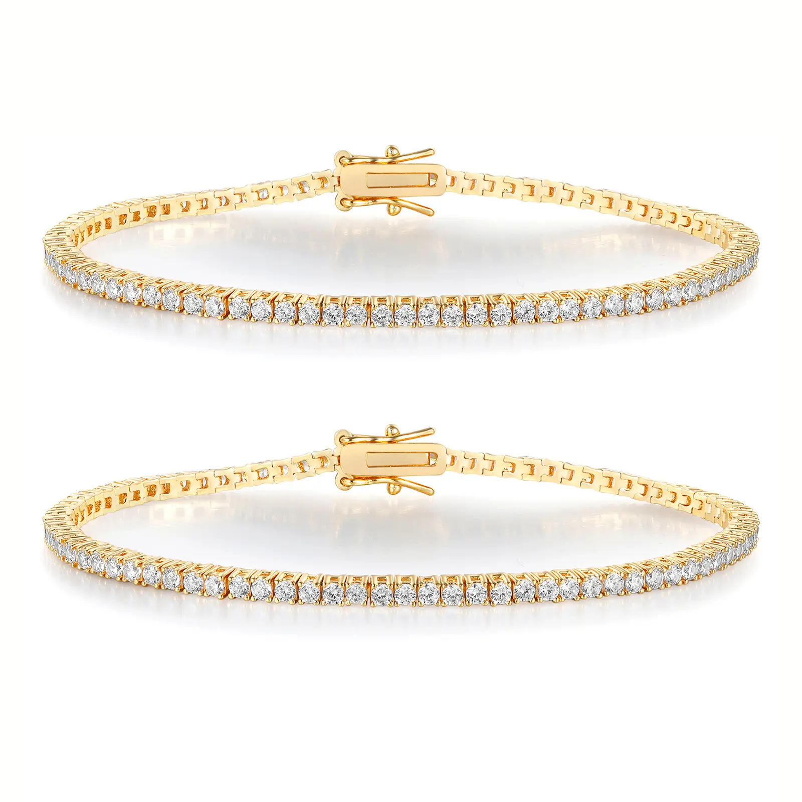 Classic Tennis Chain Bracelet, 14K Gold Plated High Shine Cubic Zirconia Bracelet, Non Fading Stackable Wrist Bangle, Exquisite Sparkly Jewelry for Party Wedding Daily Gift for Women
