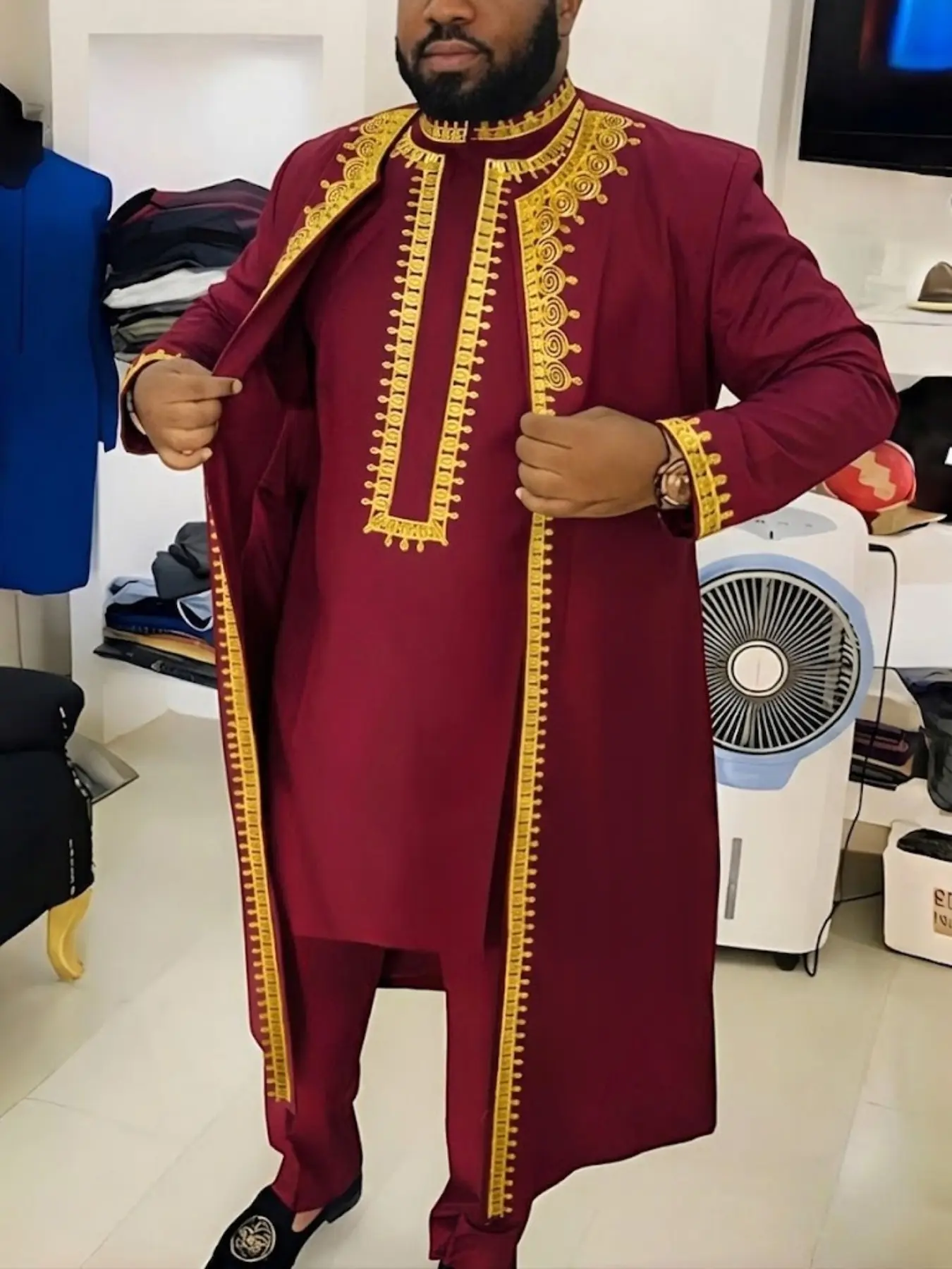 Men's African Style Traditional Cultural 3-Piece Set, Top Bottom Outer Robe Combo, Trendy New Arrival, Hot Selling Men's Fashion