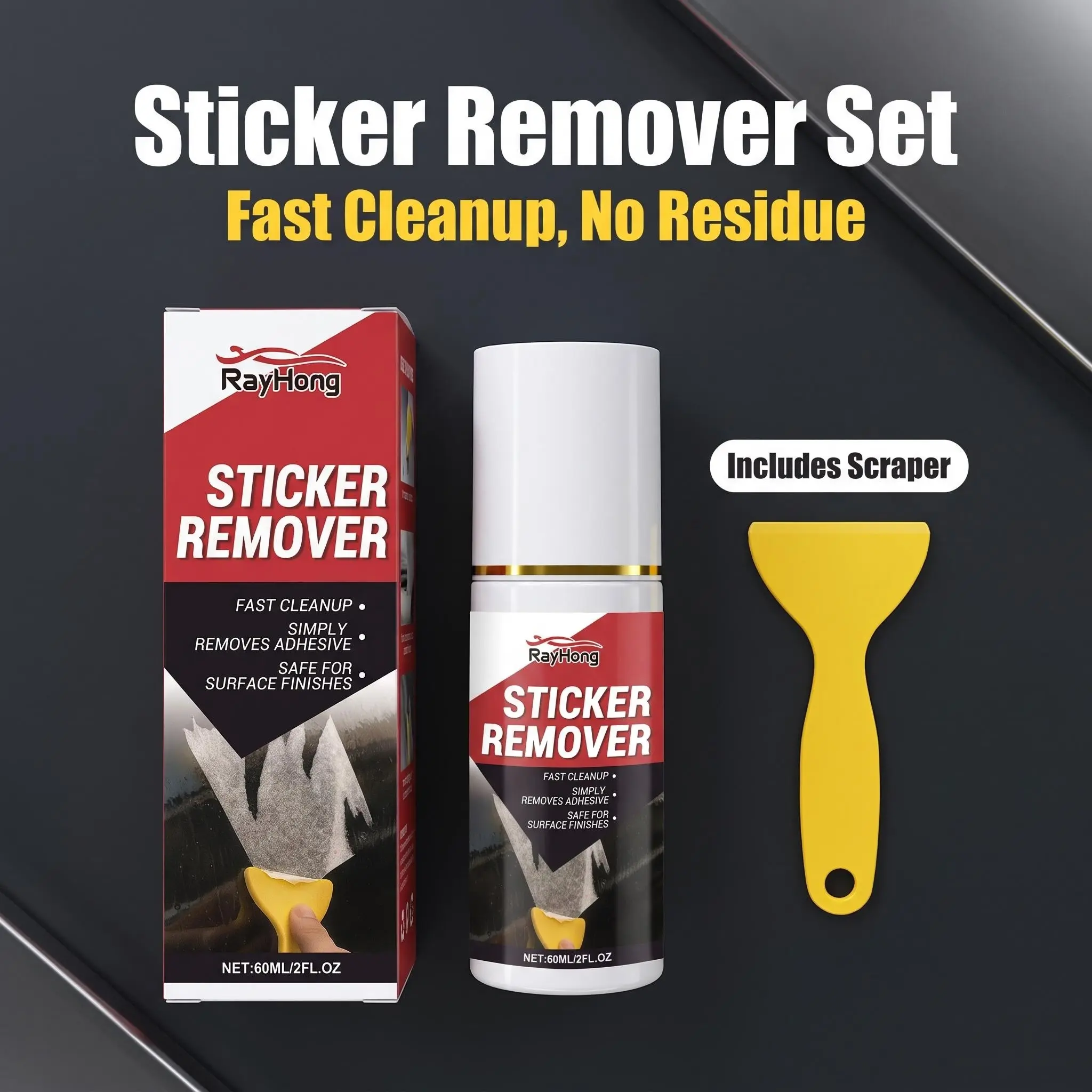 Car Adhesive Remover Kit, Gentle Formula for Removing Sticky Residue, Safe for Paint and Interior, Home and Car Use, Easy Cleaning Supplies