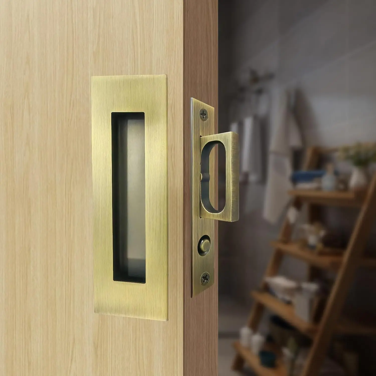 6In Antique Brass Finish Recessed Finger Flush Pulls with Edge Pull, Pocket Door & Closet Door Sliding Hardware Handles, Pocket Doors