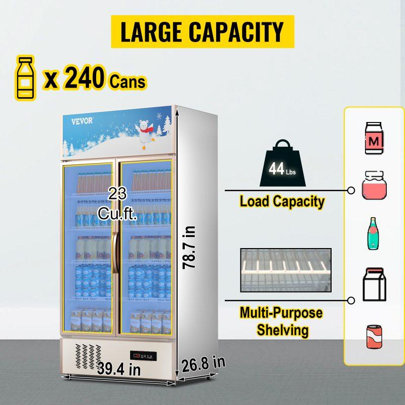VEVOR Commercial Refrigerator, Display Fridge Upright Beverage Cooler, Glass Door with LED Light for Home, Store, Gym or Office, (23 cu. ft. Double Swing Door)
