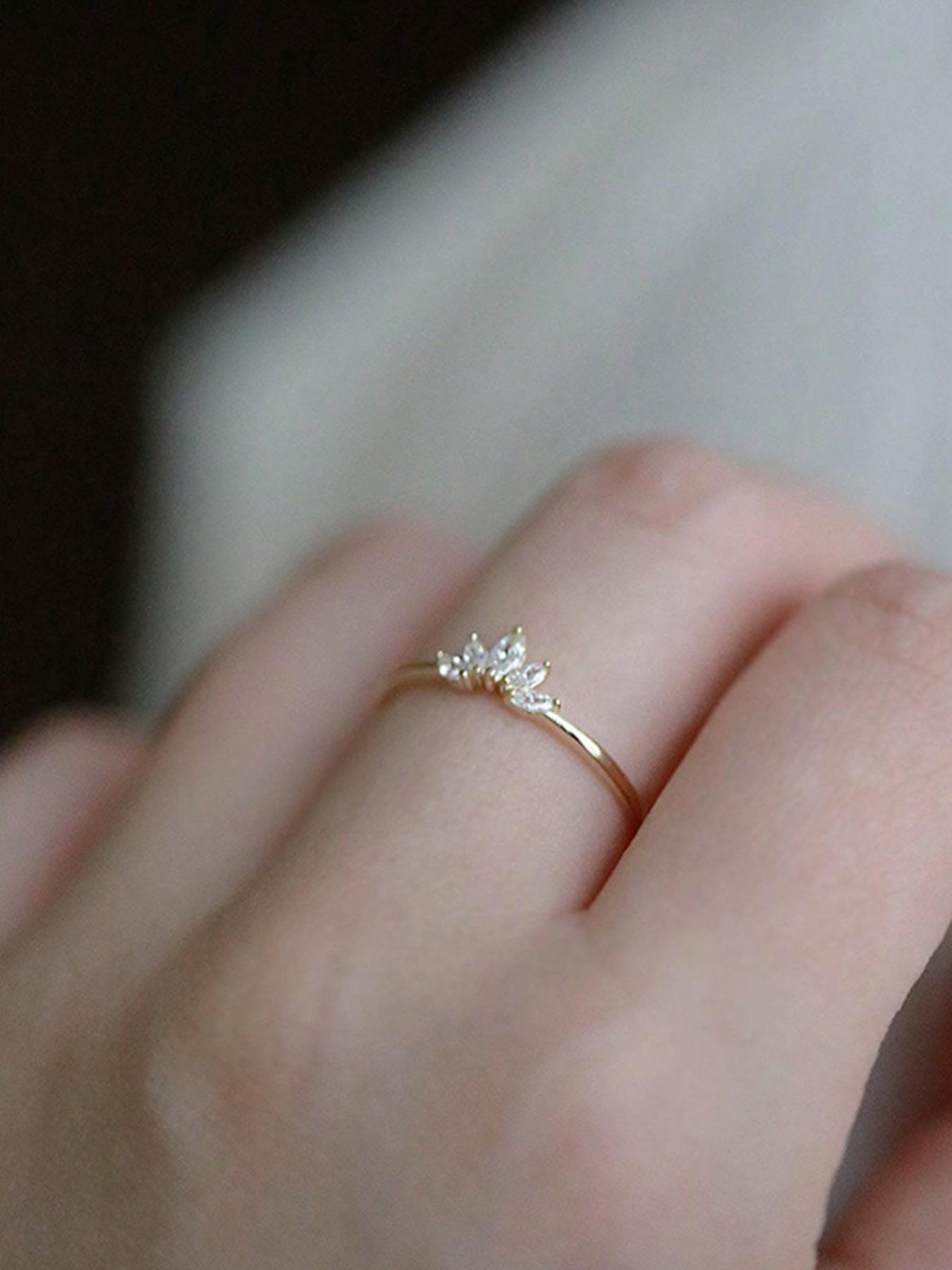 S925 Sterling Silver Crown Design Artificial Zircon Ring, Fashion Accessories for Women & Girls, Trendy All-match & Exquisite Jewelry for Birthday Gift, Cubic Zirconia Ring, Marquise Ring, Fashion Rings