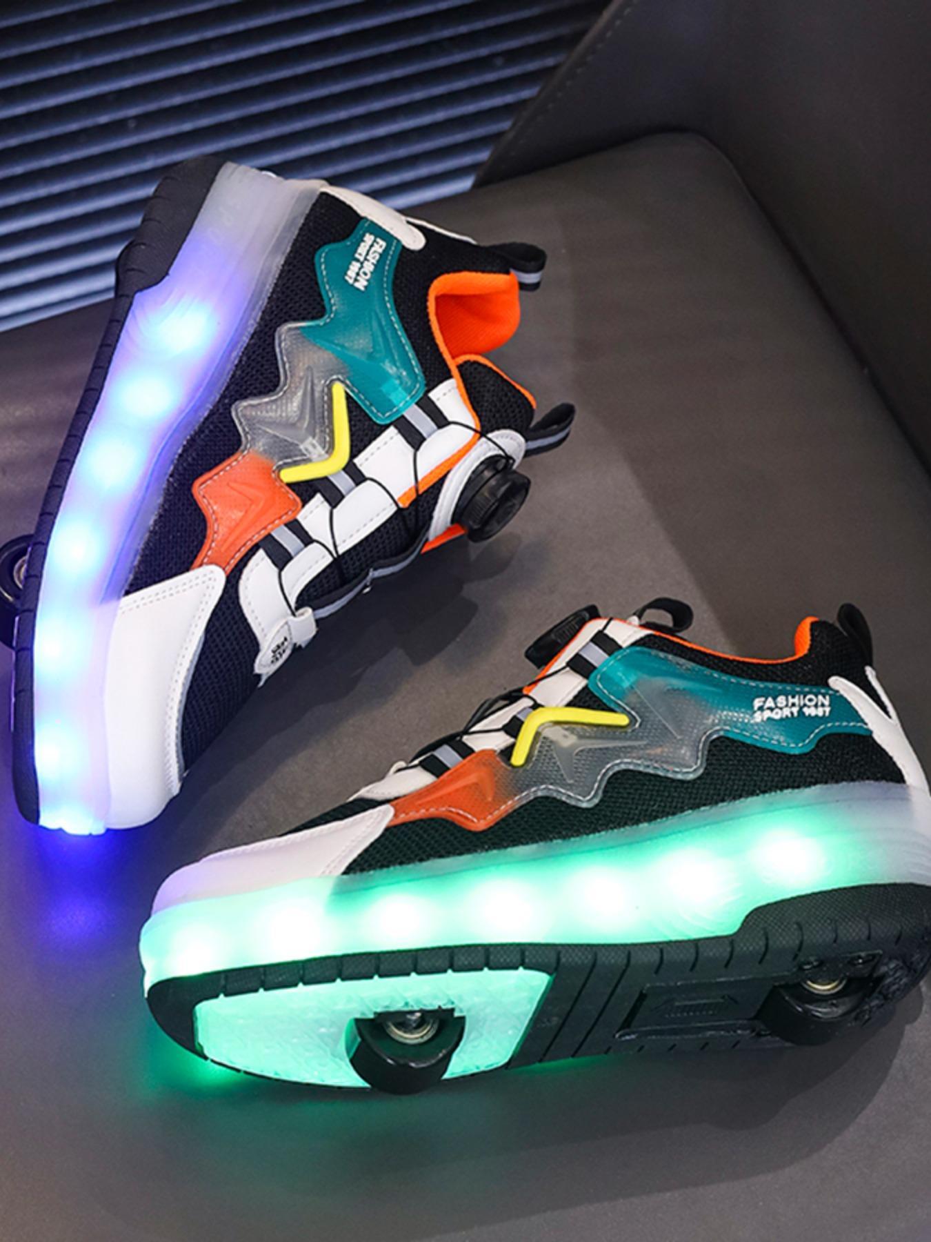 Cute Usb Rechargeable Luminous Pink Sneakers, 2024 New Style Fashionable Light Up Walking for Boys & Girls, Casual Sports Skate Shoes with Wheel Design for Daily Wear