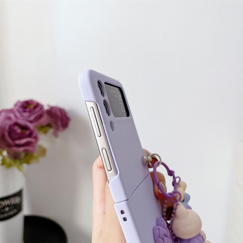 For Galaxy Z Flip6 Cartoon Bear Plush Heart Folding Case for Samsung Z Flip7 Zflip5 Z Flip 3 4 5 6 7 Slim Cover with Lanyard