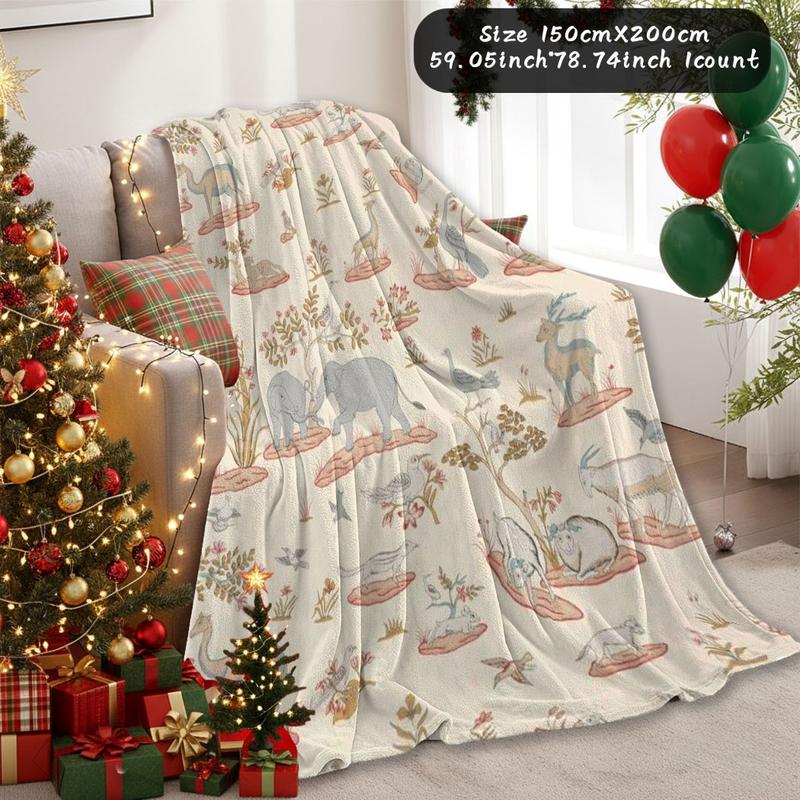 Vintage Elephant Flannel Blanket, Super Soft All-Season Throw, Baby Room Nap, Home Art Decor, Travel Blanket, Office Knee Pad