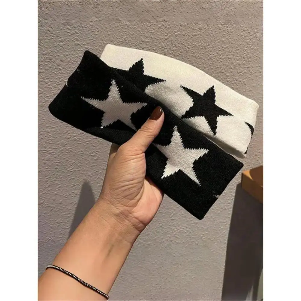 Unisex Knitted Embroidered Star Sports Headband, Y2K Style Hair Accessory for Gym and Casual Wear, Sweat-Absorbent Design, Knitted Material