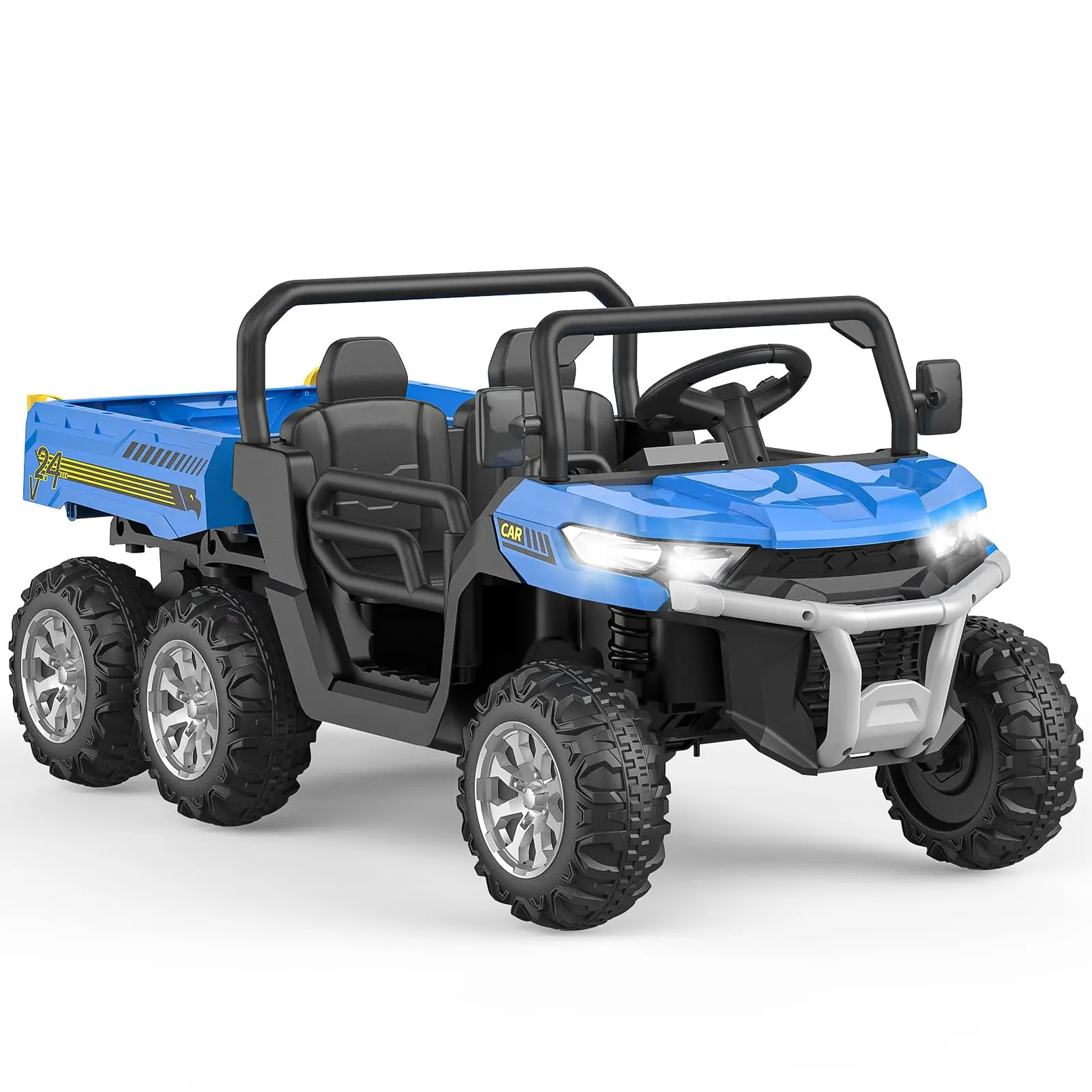 Garvee 24V 2-Seater Electric Ride-On Dump Truck for Kids – 6-Wheel UTV, 4WD, Remote Control, Dump Bed, LED Lights, Music, Safety Belt, MP3, USB, Parental Control, Pink/Blue