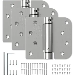 3 Pack Self Closing Door Hinges with Square & 5/8'' Radius Corners, Brushed Nickel 4 Inch Spring  Hinges, Auto Close Hinges for Doors, Adjustable Tension for Garage, Front Door, UL Listed