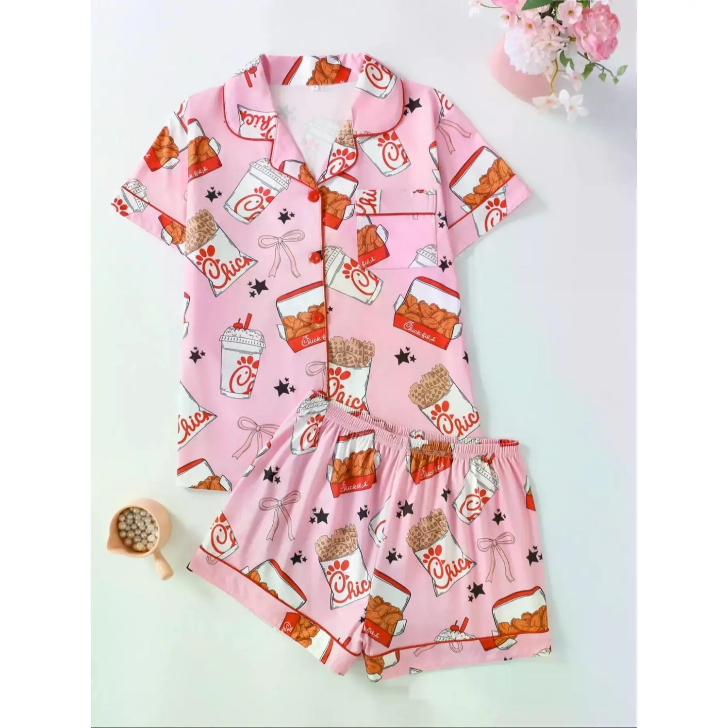Ladies Stylish Elegant Sleepwear Lounge Set, Simple Short Sleeve Top and Relaxed Comfy Shorts, Versatile Nightwear Suitable for All Seasons and Daily Summer Home Wear