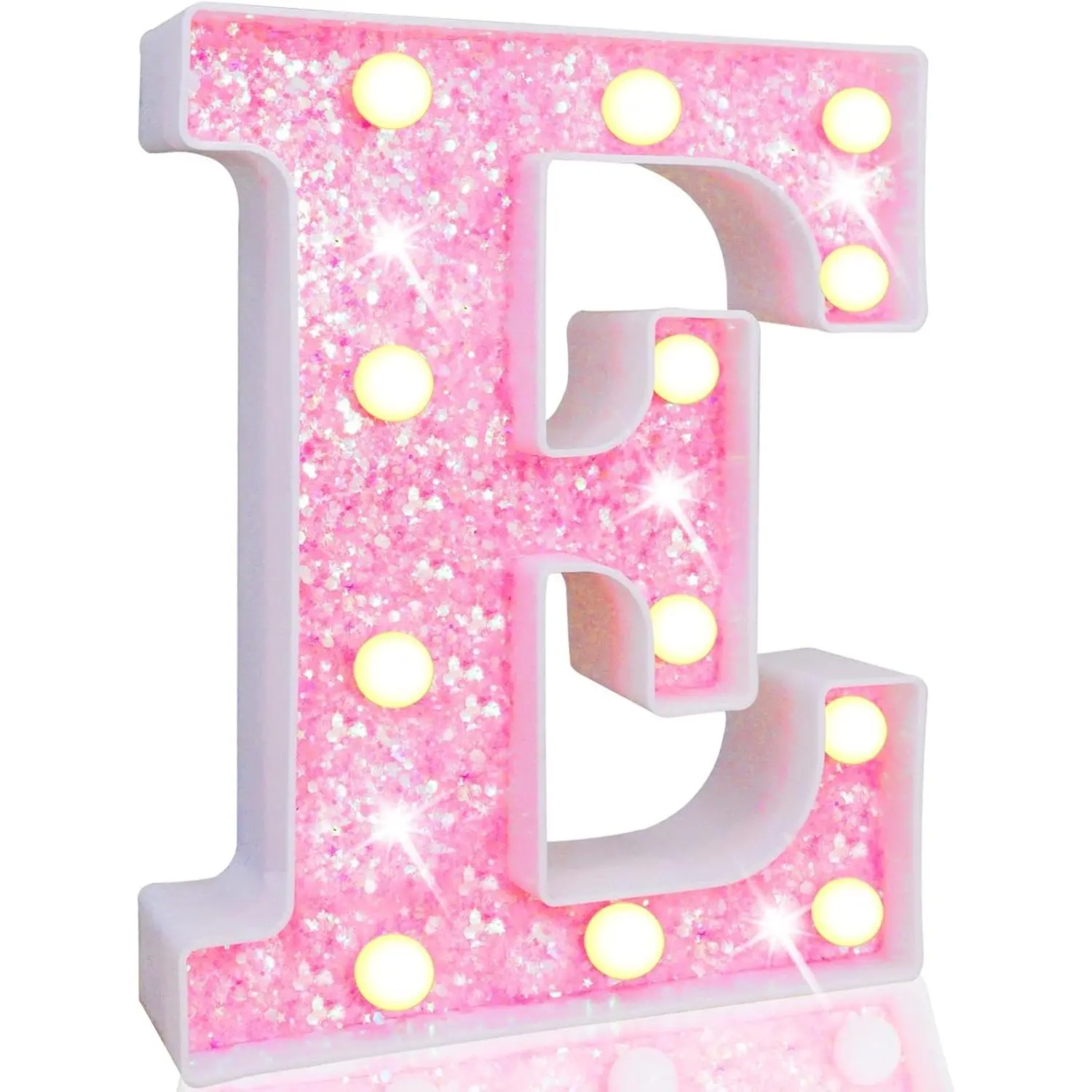 LED Marquee Letter Lights, Light Up Pink Letters Glitter Alphabet Letter Sign Battery Powered for Night Light Birthday Party Wedding Girls Gifts Home Bar Christmas Decoration, Pink E