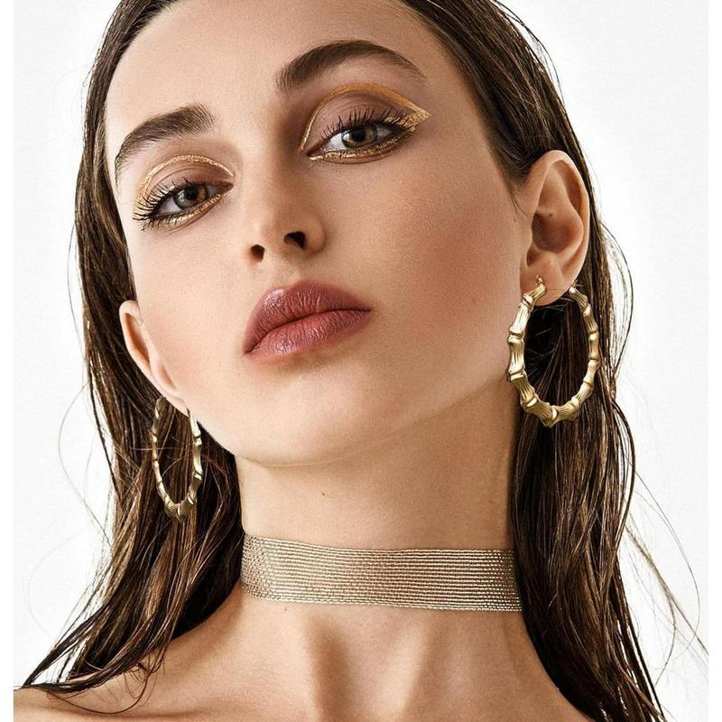 FLORIDECO 6 Pairs Bamboo Earrings Set Hollow Casting Hip-Hop Large Bamboo Earring for Women Oversize Different Shape Golden Hoop Earrings Set Fashion Rapper Accessories Jewelry Daily