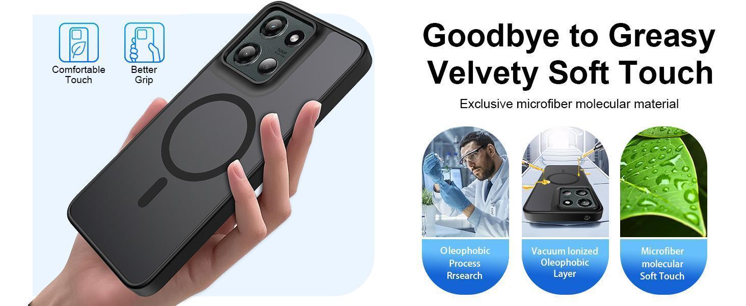 Ezanmull for Motorola Moto G 5G 2025 Case Magnetic Shockproof, [Fit for MagSafe] [Glass Screen Protector] Translucent Anti-Fingerprint Case for Motorola Moto G 5G 2025 (Black)