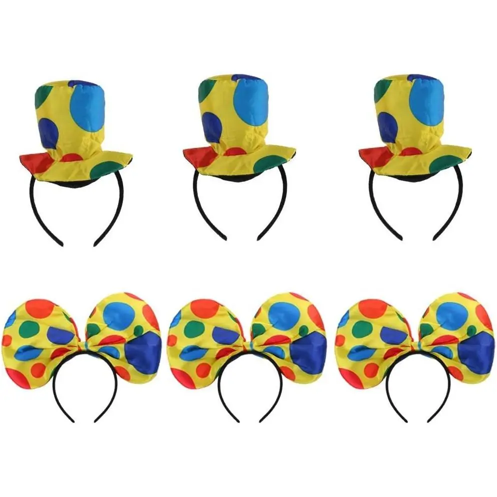 6pcs Clown Headband Polka Dot Clown Hat for Halloween Cosplay Costume Accessories Multicolored Medium