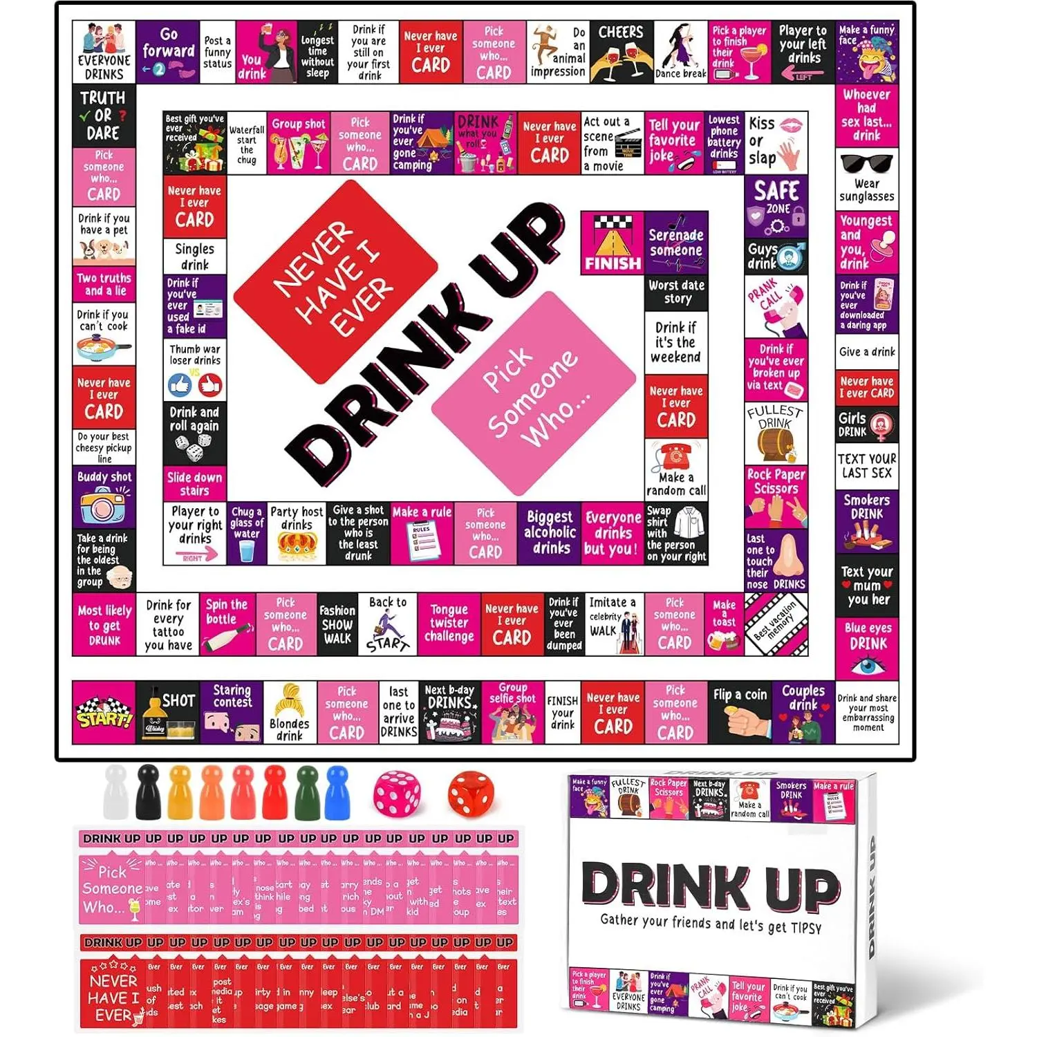 Drinking Board Games for Adults Waterproof Rubber Mat Drink Up Board Games Adult Tipsy Funny Interactive Drinking Games Ideal for Game Night Birthday Play, Age 21+, 2-8 Players