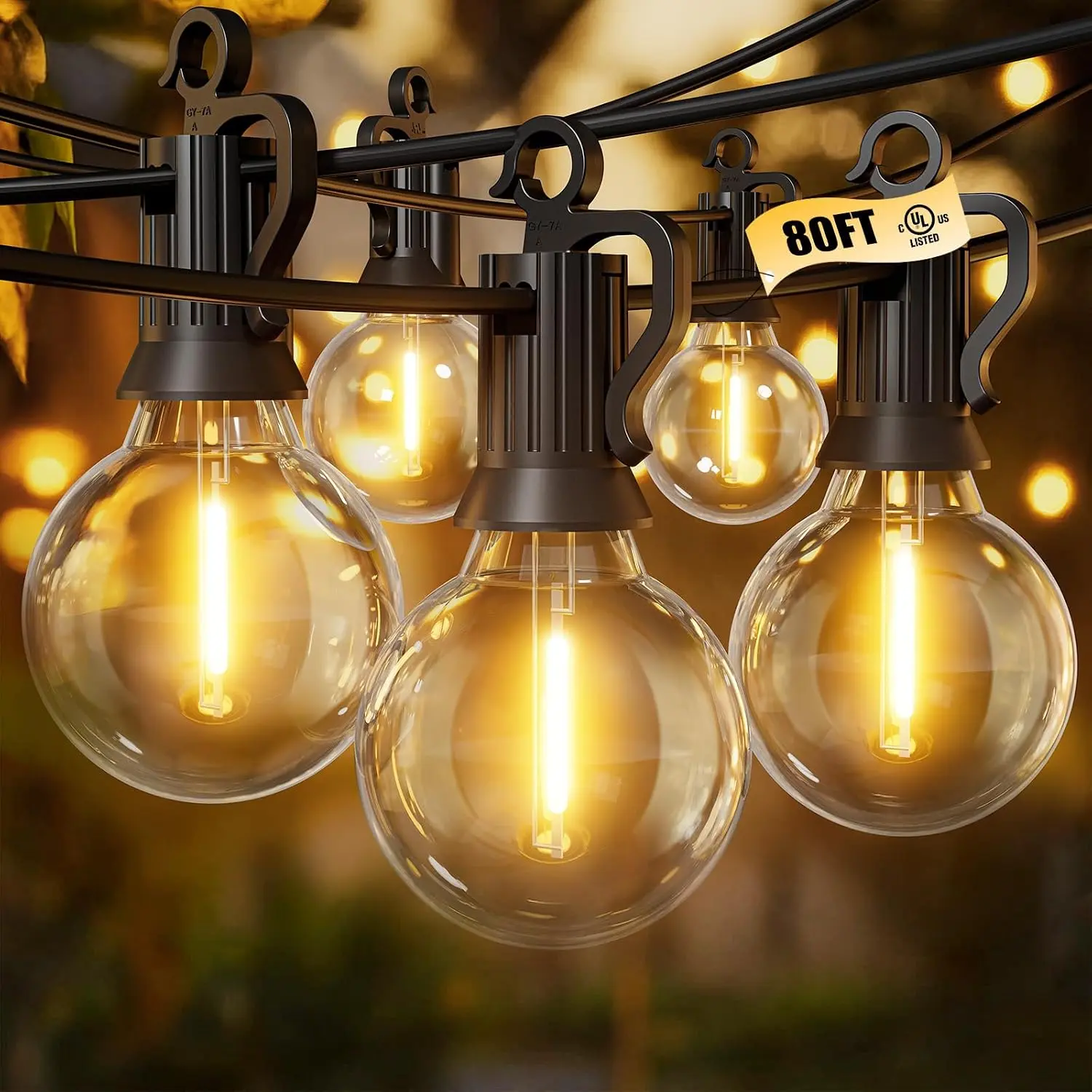 Outdoor String Lights, 80FT 40+2 G40 Bulbs Shatterproof Patio Lights, IP65 Waterproof Dimmable Hanging Connectable Globe LED Outdoor Lights for Backyard, Bistro, Porch, Deck, Balcony