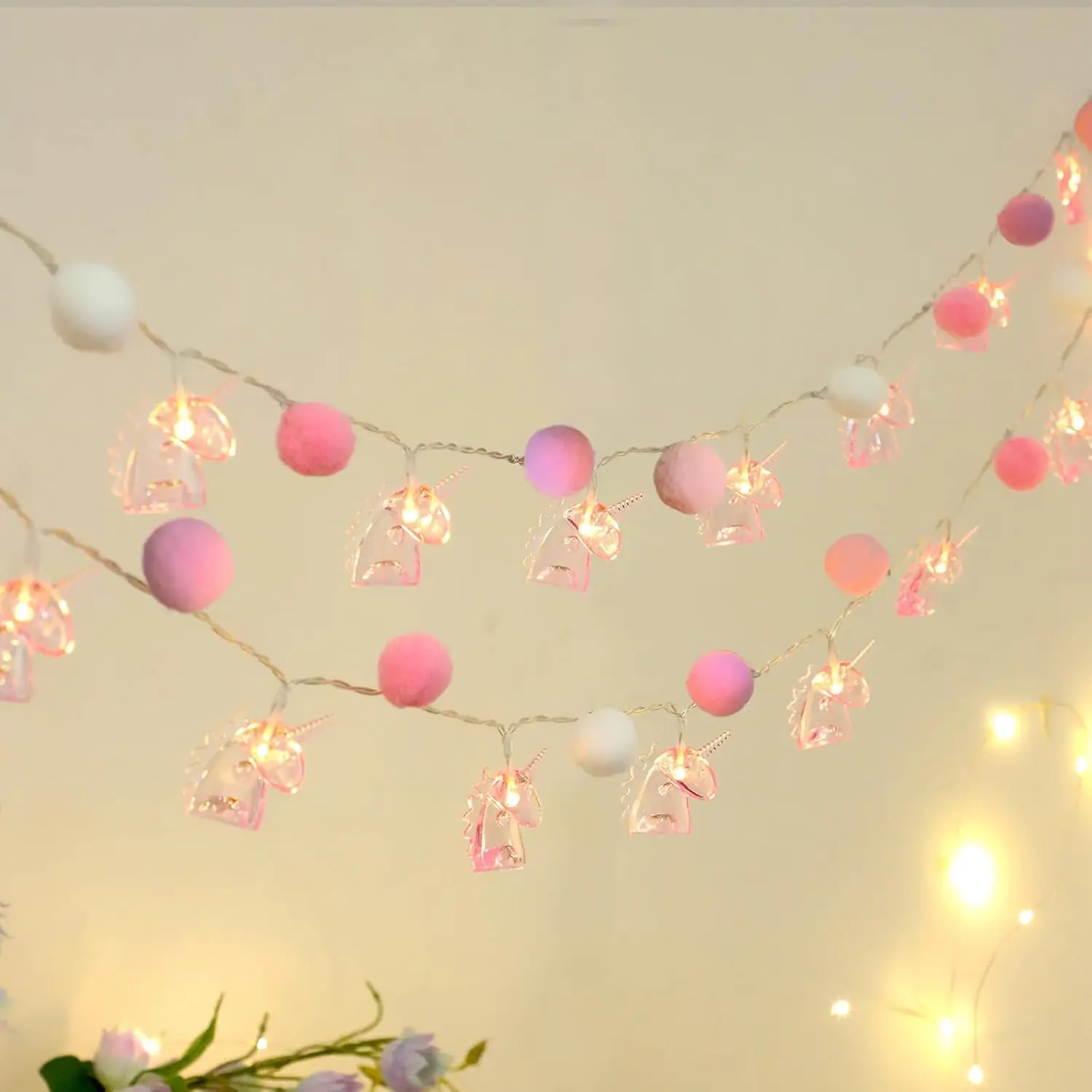 9.85FT Room Decor String Lights with 20 Cute PomPoms 20 Pink Unicorn LED Lights Battery Operated with Timer for Girls Bedroom Birthday Party Kids Playhouse Wedding Valentine's Day Christmas Decorationfidget toys