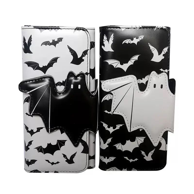 Vintage Bat Long Wallet, Halloween Foldable Handheld Wallet, Large Capacity Card Slot and Coin Pouch, Unisex, Festive Design