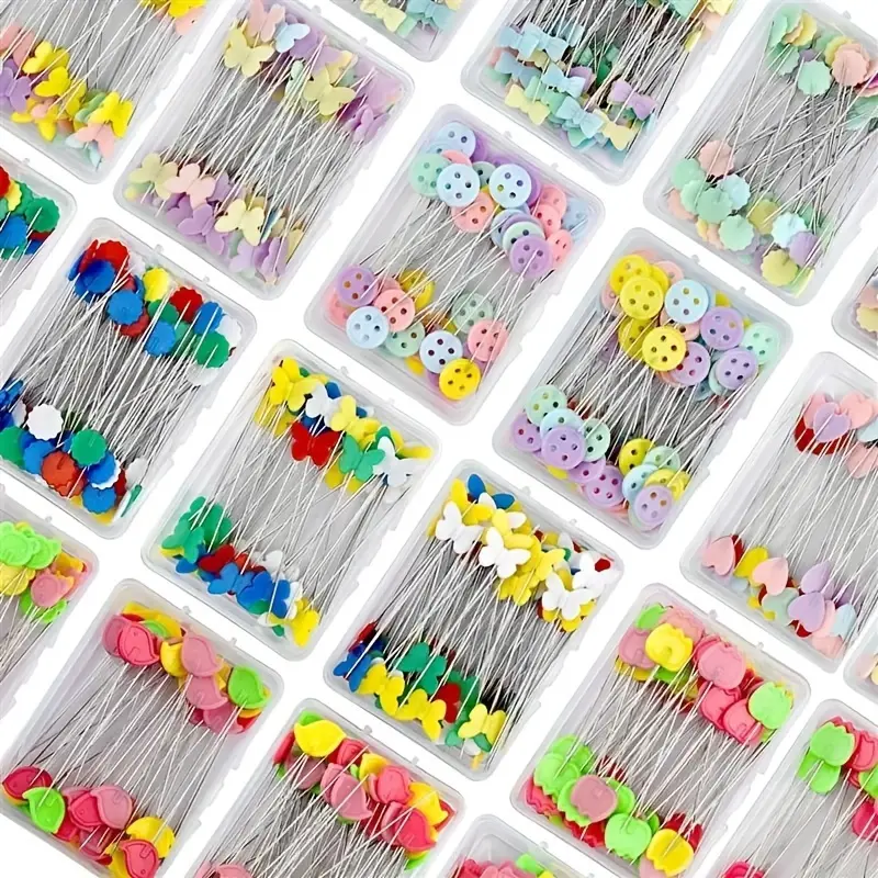 50pcs / 1 Box Colorful Transparent Tailoring Pins Set – Durable Metal Dressmaking & Quilting Tools with Easy-Grip Button Design, Assorted Colors and Shapes for DIY Sewing Projects