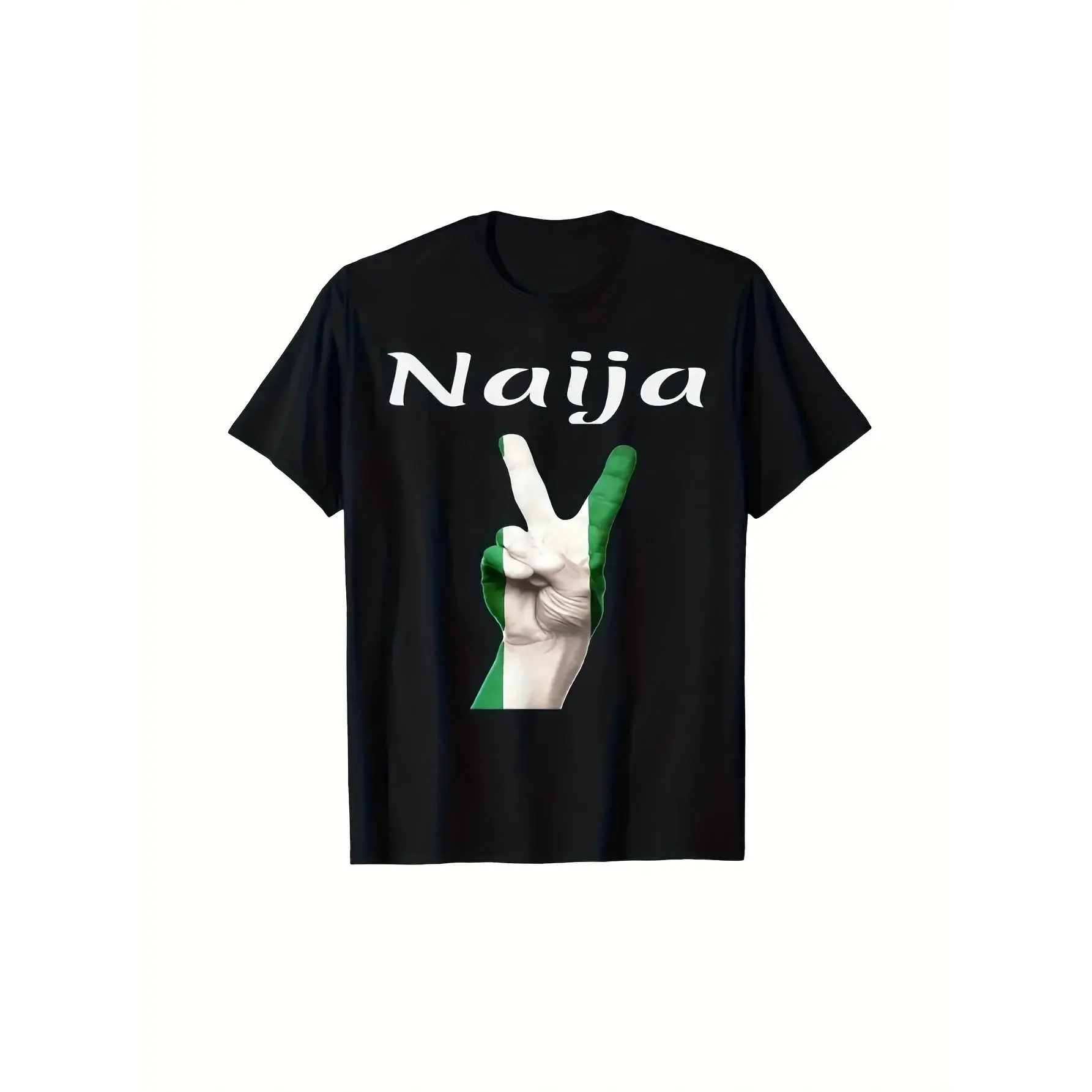 Men's Naija Pride Graphic Short-Sleeve Cotton T-Shirt - Basics, Hangable Fold, Athletic, Nigerian Culture Honor, Memorial Day, Casual Street Daily Attire, All Seasons Menswear Top, Shortsleeve, Round Neck