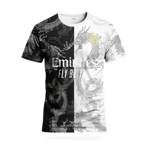 Men's Dragon-Pattern Sports T-Shirt Black and White Split Design Is Comfortable and Breathable Suitable for Training and Leisure