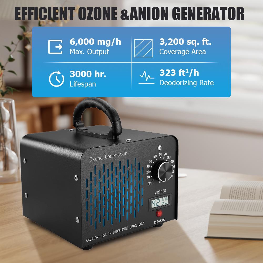 Portable Ozone Generator 60,000mg/h, O3 Ion Odor Eliminator for Home & Commercial Use, Covers 4500 Sq Ft, Removes Smoke and Pet Odors