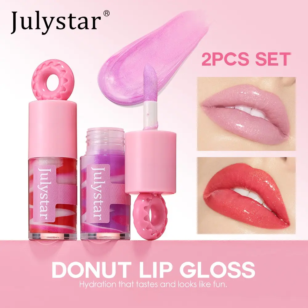 Donut-Shaped Lip Gloss Set, Hydrating Non-Sticky Plumping Lip Oil, 2pcs High-Shine Long-Lasting Lip Tint, Daily & Party Makeup, 2026 New