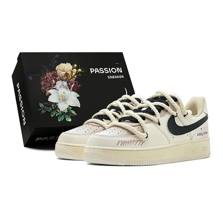 Nike Air Force 1 Custom Couples Sneakers – Cappuccino Love Design, Retro Street Style, Non-Slip Low-Top Fashion Shoes for Women Verifiable, with credentials and supporting global authentication