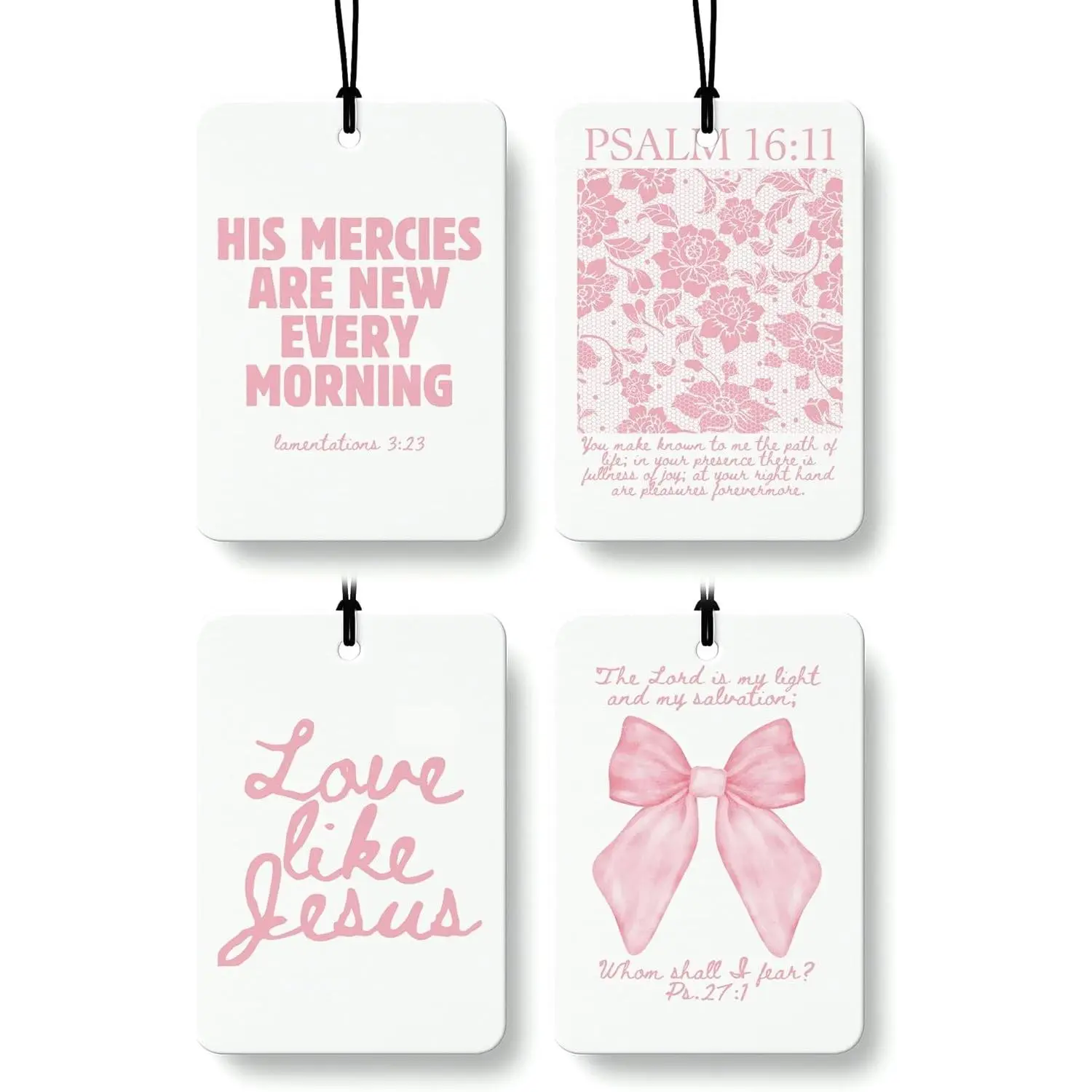Pink Christian Car Air Freshener 4 Pack, Girly Bow Floral Hanging Air Freshener for Cars Closets Drawers Books, Cute Preppy Religious Car Accessories Mirror Decor for Women
