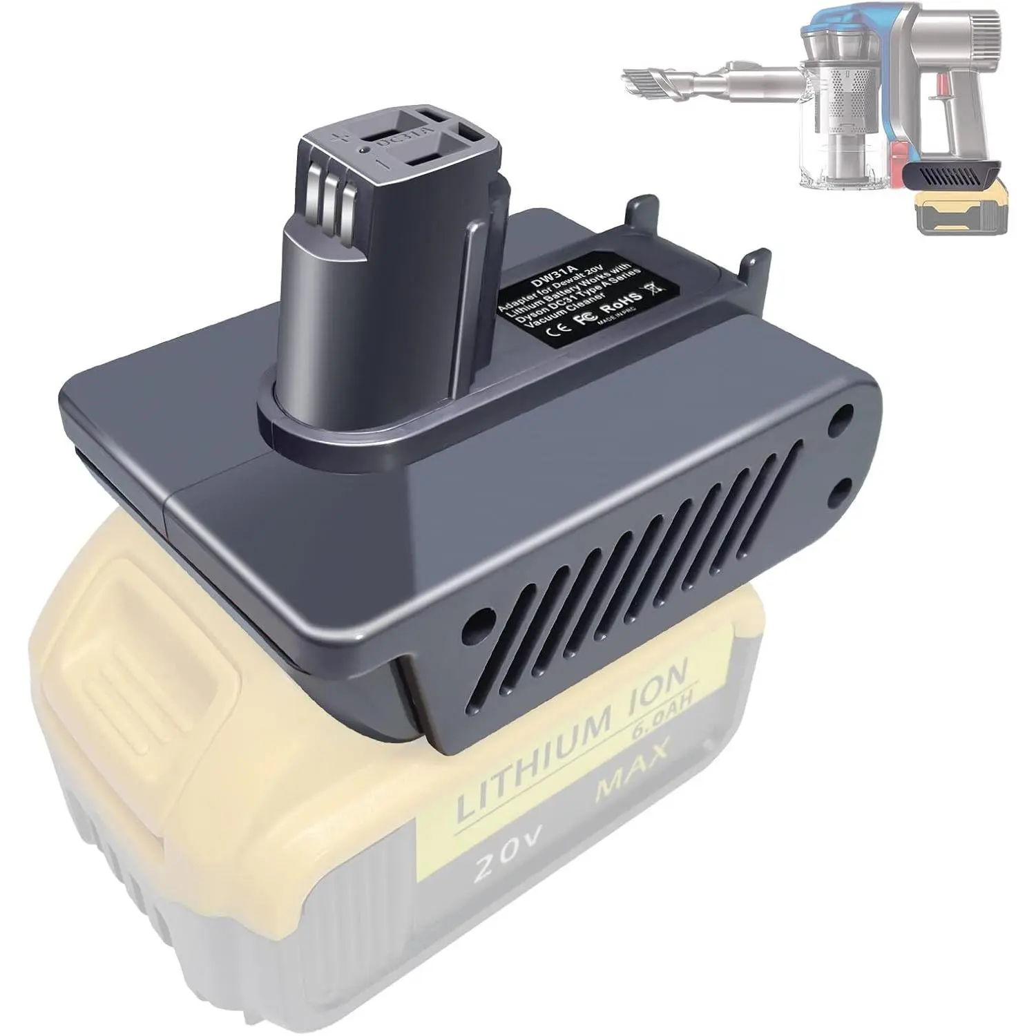DW31A for Dyson Type A Battery Adapter for Dewalt 20V Battery Convert to for Dyson DC30 DC31 DC34 DC35 DC44 DC45 Vacuum Cleaner