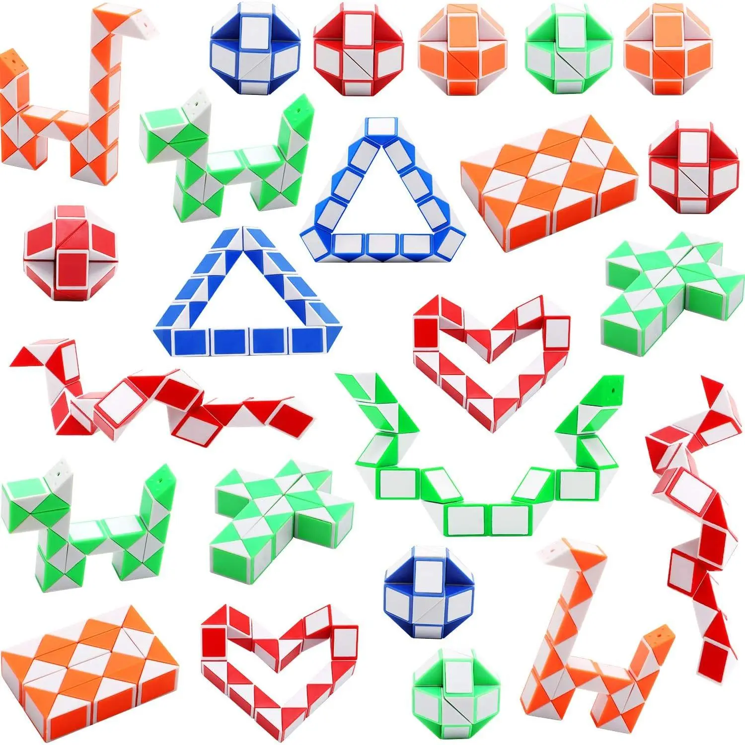 24 Pack 24 Blocks Magic Snake Cube, Mini Snake Speed Cubes, Twist Puzzle Toys for Kids Party Bag Fillers, Party Favours, Random Colorfidget toys